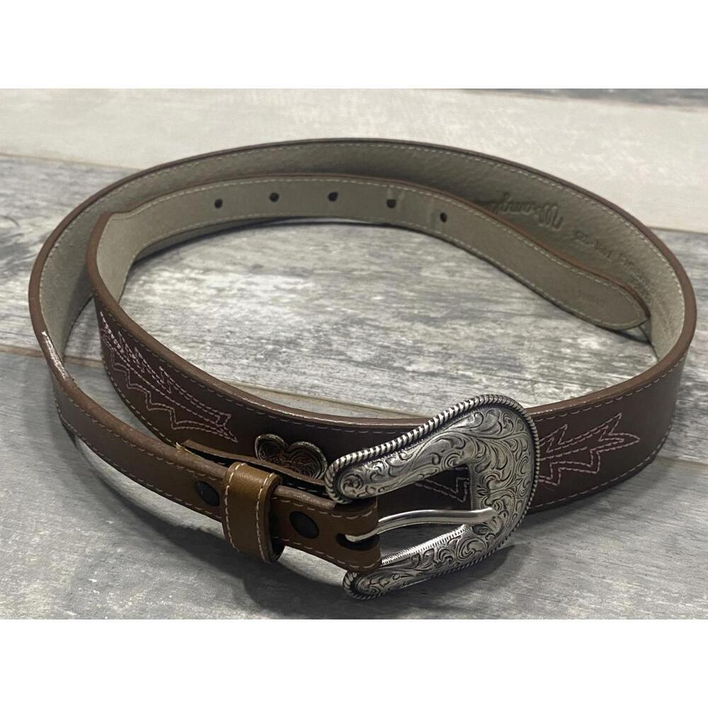 Wrangler Womens Genuine Leather Brown Belt/Decorative Stitching and Heart Accent